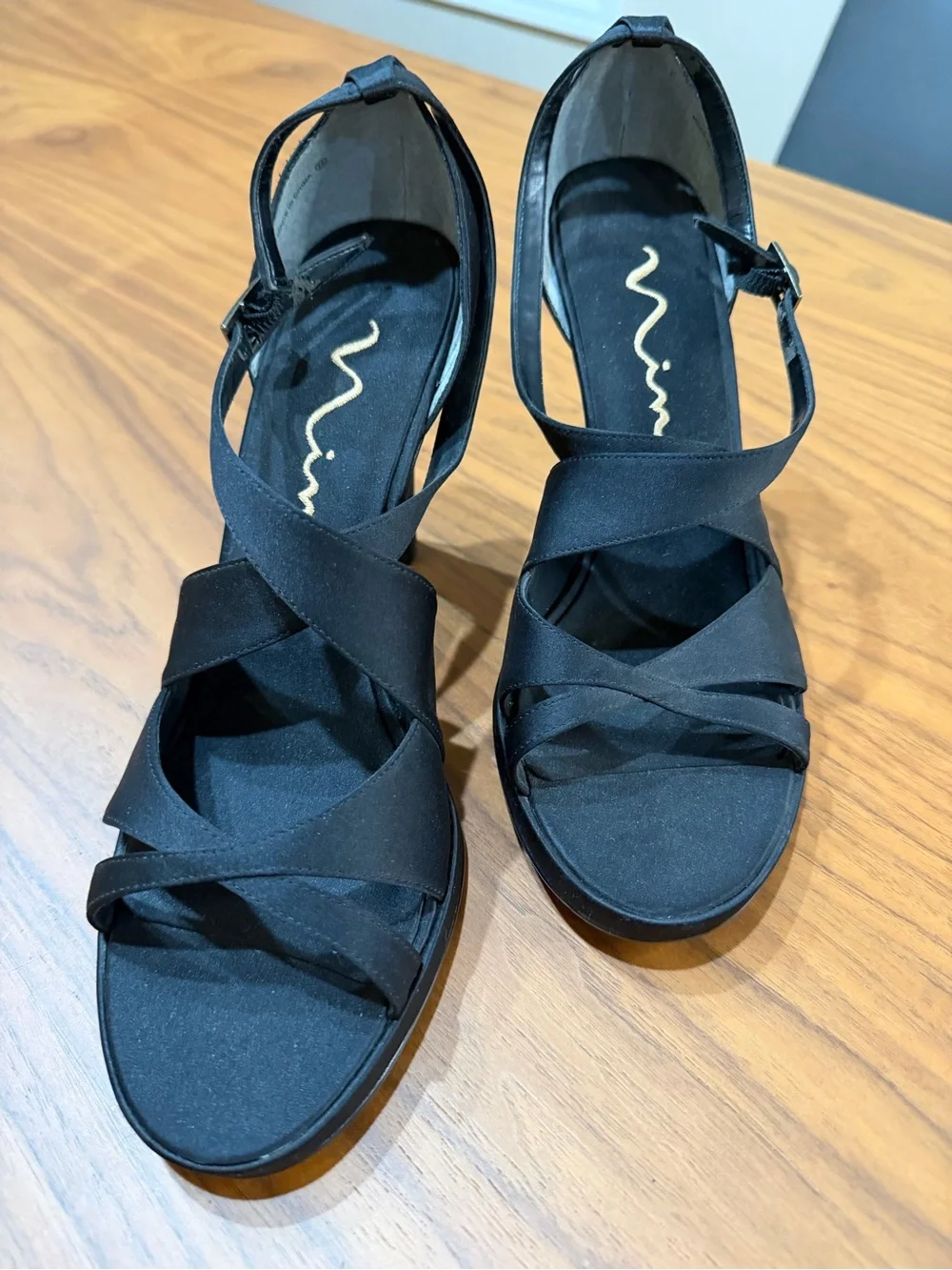 Nina Black Crisscross Ankle-Strap Heels *NWOB